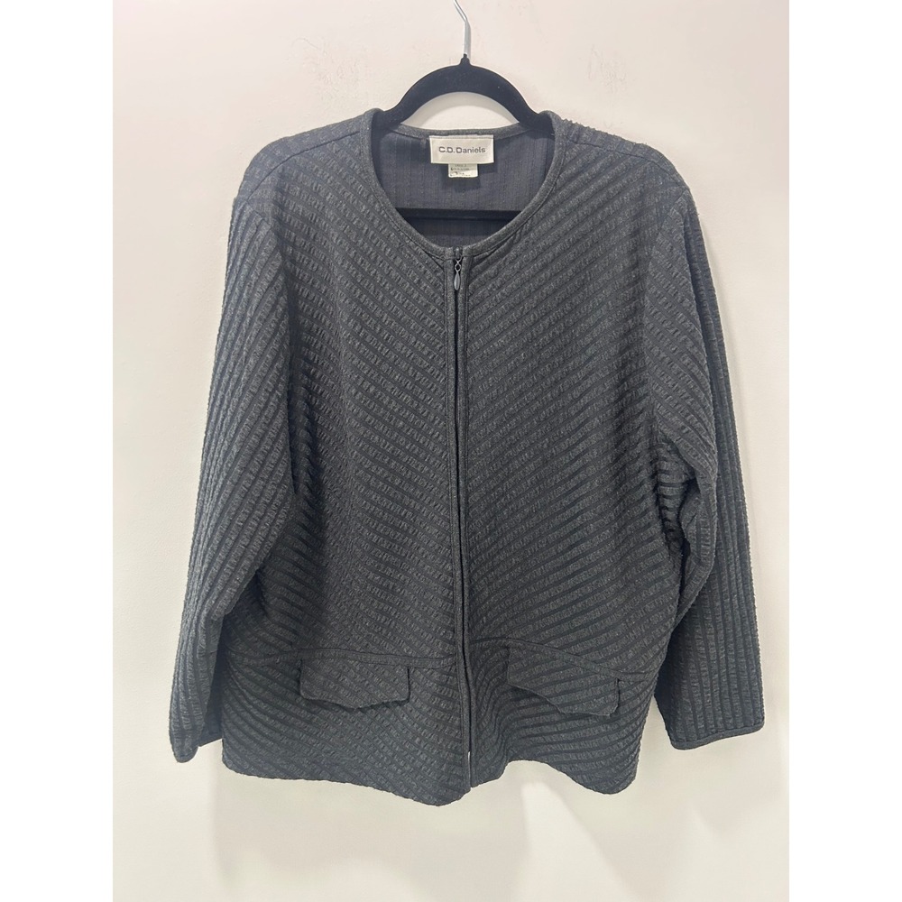 C.D. Daniels Womens Gray Textured Zip Front Knit Jacket 1X L4555 3